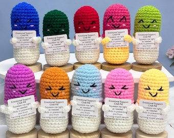 Adorable Crochet Chill Pills,10 Colors,Emotional Support Chill Pill,Chill Pill Gift,Therapy Gifts,Humorous gift Ideas,Funny Desk Decoration
