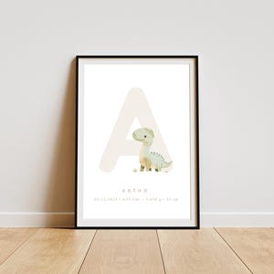 Geburtsposter personalisiert mit Anfangsbuchstaben, Geburtsdaten und niedlichem Tiermotiv, Druck in A4, Geschenk zur Geburt, Geschenk Baby