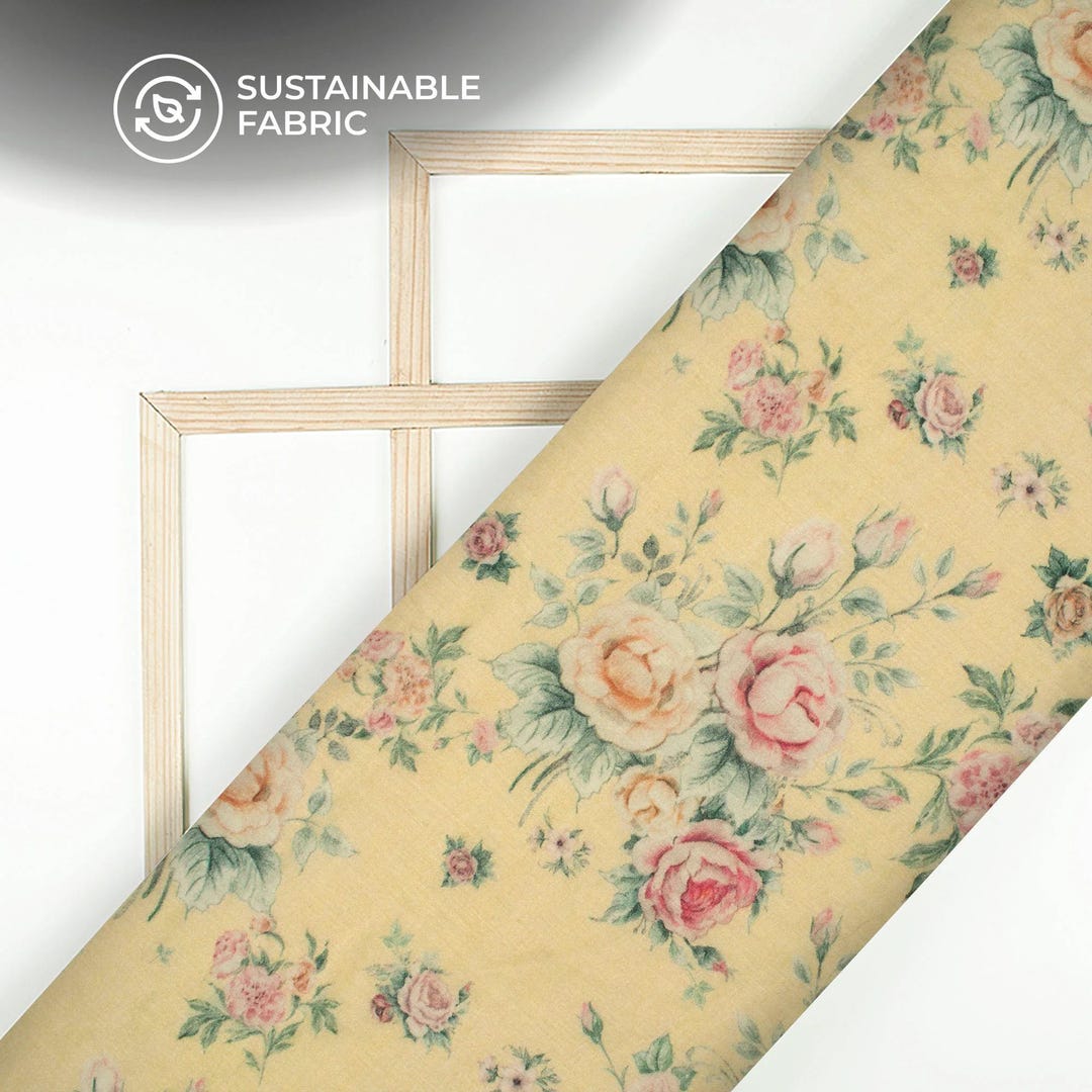 Shabby Chic Rose Bouquet Cotton Fabric/pale Yellow and Pink Blossoms ...