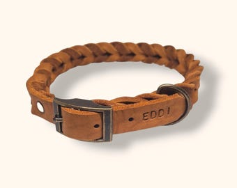 Personalized braided leather dog collar, 2 cm leather width