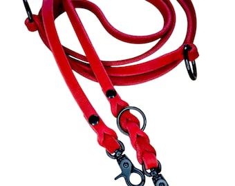 Oiled leather dog leash, 3-way adjustable, braided, 10/15/20 mm leather width