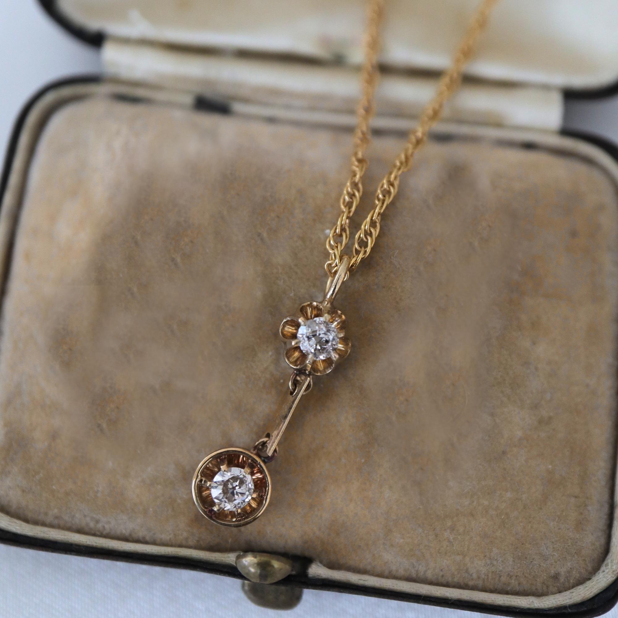 Antique Diamond 14k Yellow Gold Buttercup Pendant Necklace