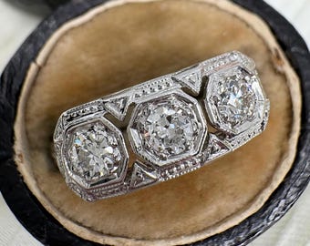 Art Deco Diamond Platinum Three Stone Ring