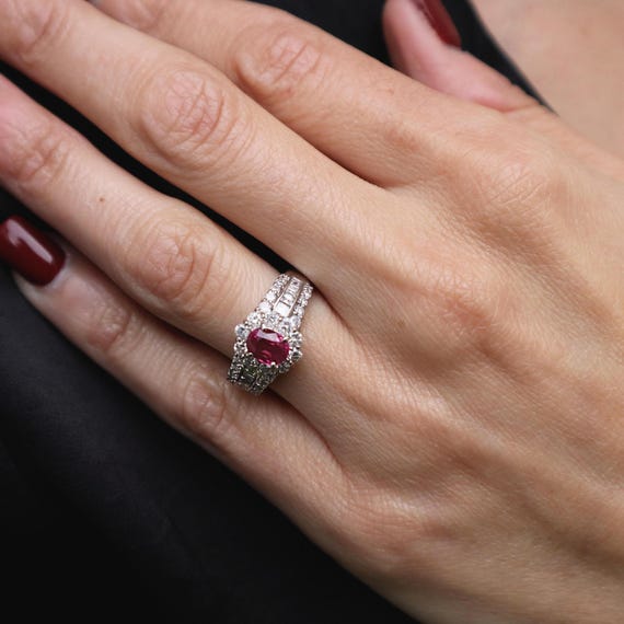 Vintage Ruby Diamond Platinum Ring - image 2