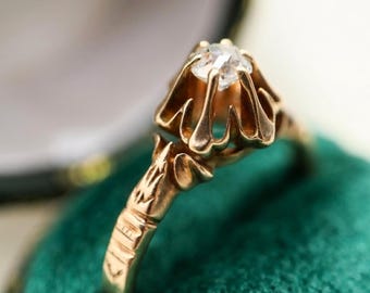 Victorian Diamond 14k Antique Gold Buttercup Solitaire Ring