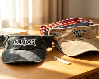 Custom Embroidered Hat,Personalized Text Name Monogram,Vintage Washed Cotton Visor,Adjustable Visor for Women Men,beach vacation sun hats.