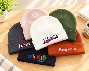 Custom Kids Beanie，Personalized Embroidered Beanie Winter Hat，Parent Child Beanie，Monogram Family party Gift.