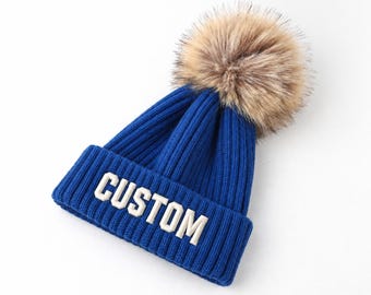 Custom Embroidered Beanie, Name Hat, Family Beanie, Personalized Initial Beanie, Monogram Pom Pom Hat, Mom Dad Kids Winter Hat