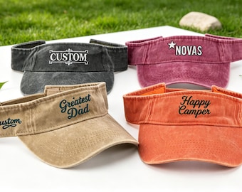 Vintage Washed Cotton Visor,Custom Embroidered Hat, Personalized Text Name Monogram, Adjustable Visor for Women Men,beach vacation sun hats.