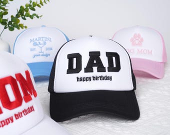Embroidered Custom 3D Foam High Crown Trucker Hat, Personalized Trucker Sponge Cap Trucker Summer Hat Gift for Dad Mom Custom Logo Name Text