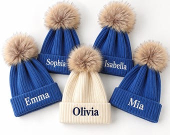 Name Beanie, Personalized Beanie, Initial Beanie, Pom Pom Hat, Custom Embroidered Hat, Family Beanie, Mom Dad Kids Winter Hat