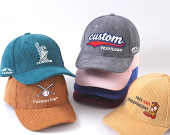 Personalized Embroidered Hat, Custom Embroidered winter hat, corduroy hat, Baseball cap with text logo, Christmas gift, Bachelorette Party