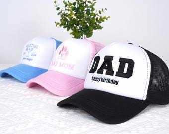 Custom Embroidered Foam High Crown 3D Trucker Hat, Personalized Trucker Sponge Cap Trucker Summer Hat Gift for Dad Mom Custom Logo Name Text