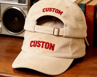 Personalized Embroidered Hat, Custom Embroidered winter hat, corduroy hat, Baseball cap with text logo, Christmas gift, Bachelorette Party