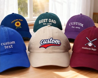 Custom Embroidered Logo Baseball Hat, Embroidered 3D Text Hat，Party Hats,Gift for Dad Mom Him Her Boyfriend,Bride Hat,unisex cotton dad hats