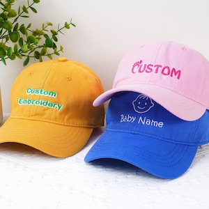 カスタムロゴキッズハット、刺繍入り文字入り野球帽、パーソナライズハット、子供用ハット、ベビーハット、誕生日クリスマスギフト、52～56cm