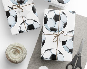 Papel para envolver regalos con temática de fútbol, balón de fútbol, regalo para fiestas de fútbol