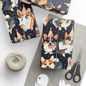 Carta da regalo con animali divertenti, rotolo di carta da regalo con simpatico cane Corgi per Natale, compleanno, festa a tema o altro