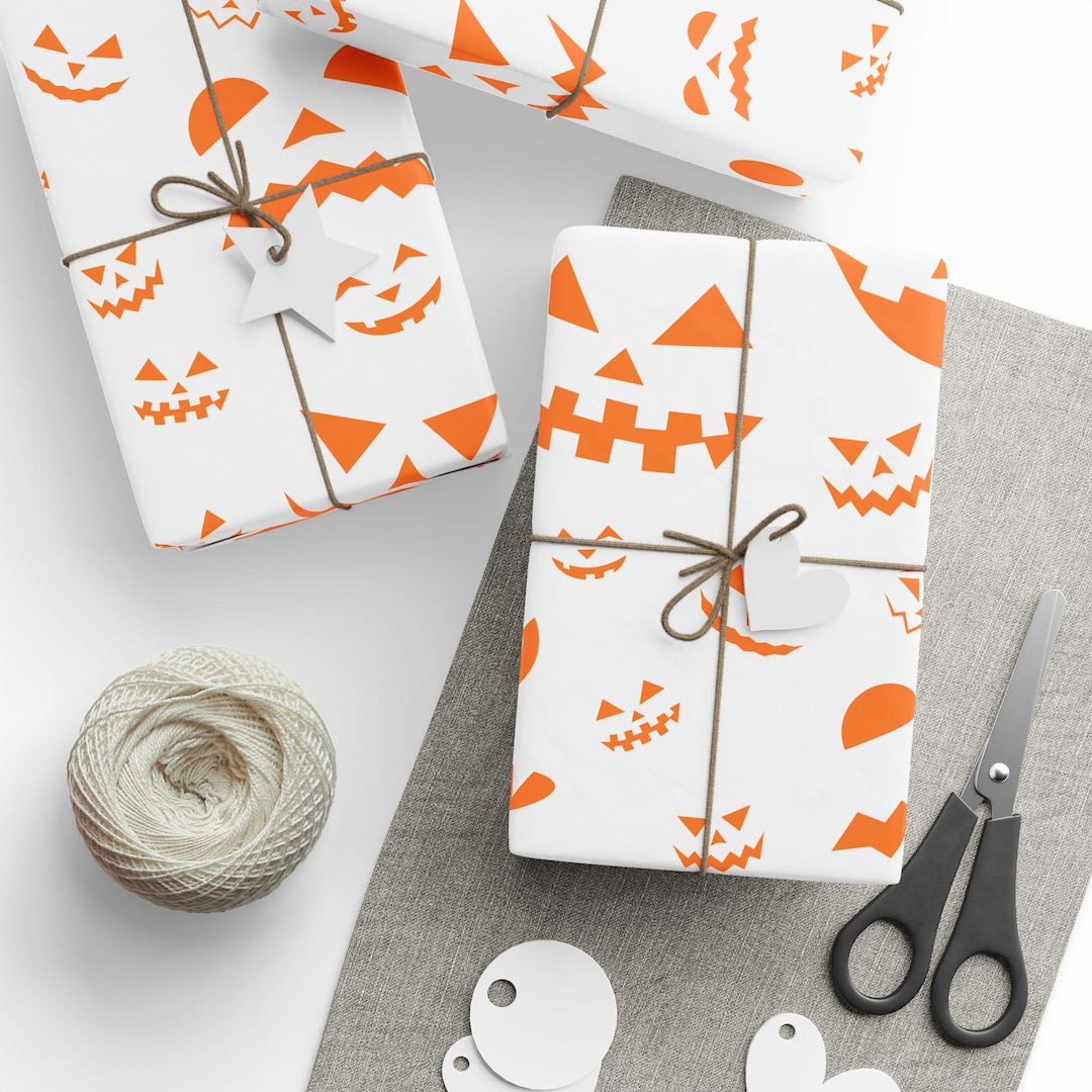 HALLOWEEN Jack O Lantern WRAPPING PAPER, Pumpkin Spooky Gift Wrapping ...