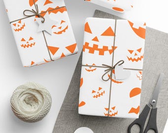 HALLOWEEN Jack O Lantern WRAPPING PAPER, Pumpkin Spooky Gift Wrapping for Christmas, Holiday or Birthday Party