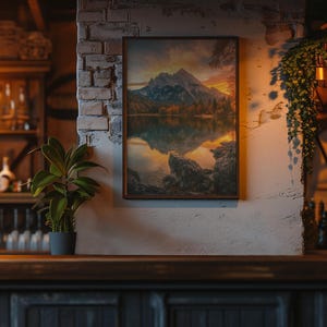 MOUNTAIN Hölzerne gerahmte Herbst-POSTER, Gebirgsdruck-Wohnzimmer-Herbst-Fall-Wand-Kunst für Hauptdekorationen