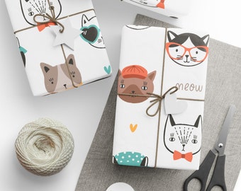 ANIME CAT Funny Gift WRAPPING Paper Roll, Cute Cat Animal Gift Wrap For Birthday, Holiday or Christmas Party