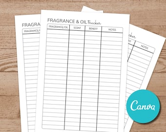 Bearbeitbare Fragrance Oil Log Tracker-Liste Essential Planner, Parfum-Inventarisierung, Kerzenseifenherstellungs-Duftliste, Wellness-Liste