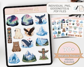 Cruise Nautical Digital Goodnote Stickers, Alaska Planning Stickers Pack Cruise Digital, PNG Pack, 70+ Pre-cropped GoodNotes & PDF Stickers