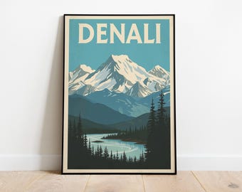 Denali Alaska Wall Art Travel Park Poster Decor Print, Denali Alaska Mountain National Art, Vintage Travel Print, Digital Download