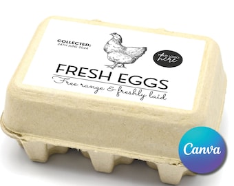 Custom Editable Egg Box Carton Labels Stickers Template, Personalized Farm Fresh Egg Labels Stickers, Printable Farm Fresh Eggs Sticker