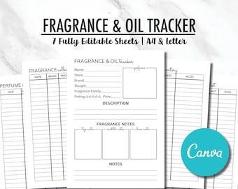 Editable Fragrance Oil Log Tracker List Essential Planner, Perfume Inventory Control List, Candle Soap Making Fragrance List, Wellness List