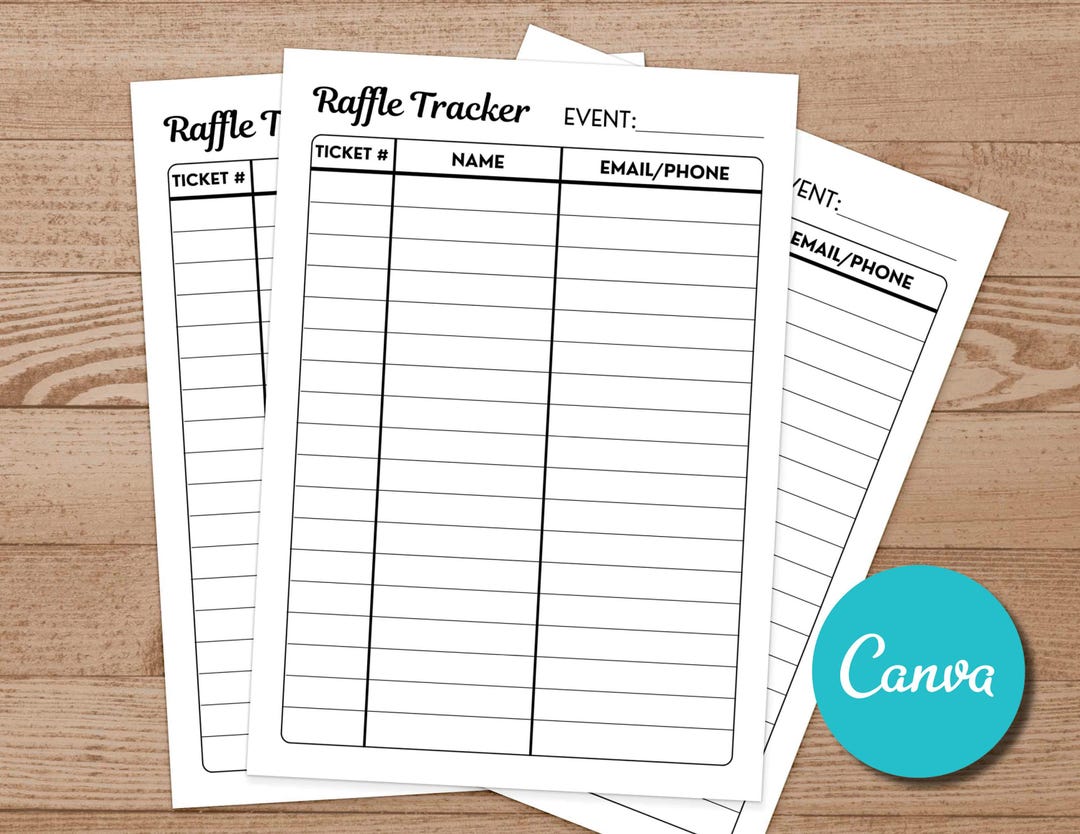 Stracker Raffle Raffle Tracker Editable Template Log Organizer, Ticket Fundraiser ...