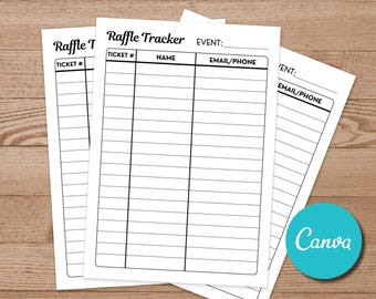 Raffle Tracker Editable Template Log Organizer, Ticket Fundraiser Tracker Raffle Log Template, Event Ticket Sales Tracker, Auction Raffle