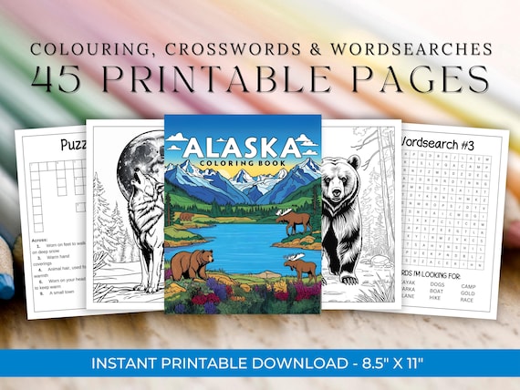 Alaska Coloring Pages Activity Book Kids Travel, Word Search & Crossword Puzzles, Alaska Travel Activity Colouring Book, Alaska Gift