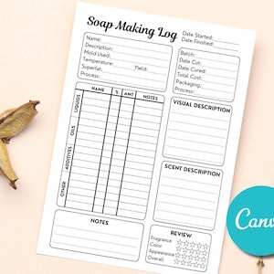 Editable Soap Making Log Planner Template Journal, Soap Batch Recipe Testing Maker Planner, Soap Batch Record Log Template, Soap Maker Log
