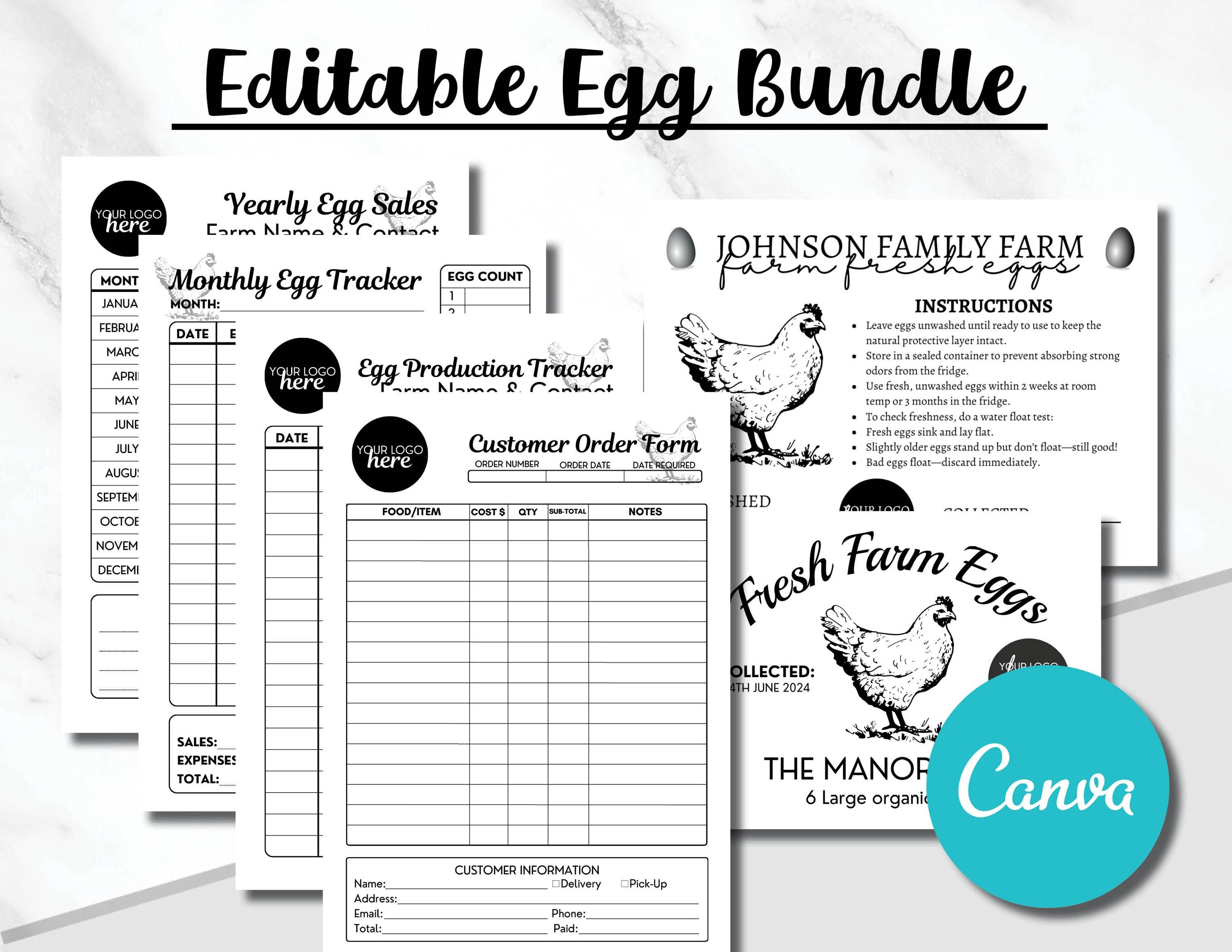 Editable Chicken Egg Tracker Log Labels Hatching Order Sales Form ...