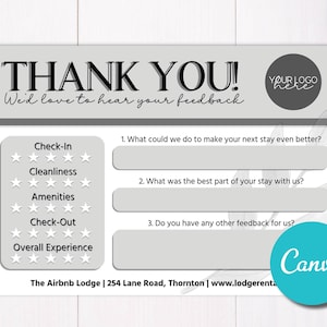 Guest Comment Card Feedback Form Editable Canva Airbnb Template, Suggestion Guest Comment Card, Hotel Rental Vacation Feedback Comment Card
