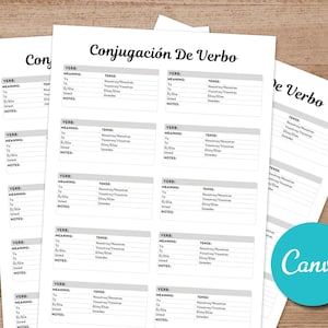 Spanish Verb Conjugation Practice Study Worksheets, Printables Spanish Verb Study Guide, Spanish Verb Study Sheet, Spanish Language Template