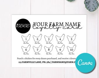 Custom Editable Egg Loyalty Card Rewards Farm Label Business, Fresh Egg Farmer Loyalty Card, Egg Carton Stickers Customer Rewards