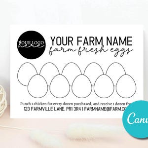 Etiquetas personalizables y editables para tarjetas de fidelización de huevos, tarjetas de fidelización para productores de huevos frescos, pegatinas para cartones de huevos y recompensas para clientes.