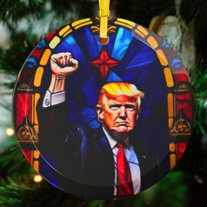 President Donald Trump 45 47 Glass Christmas Ornament MAGA Republican Patriot Gifts Stocking Stuffers Secret Santa