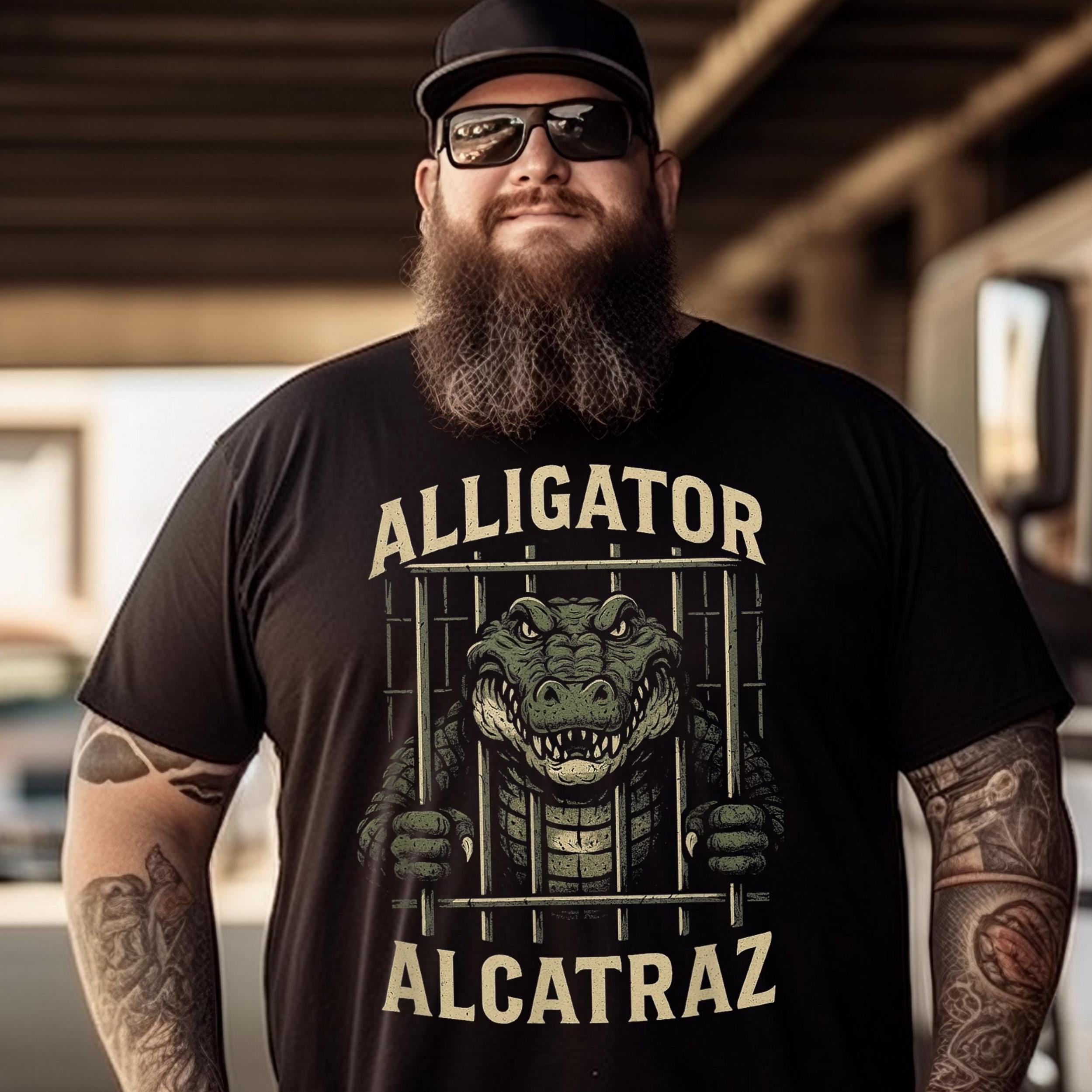 Alligator Alcatraz Tee, Unisex Heavy Cotton T-Shirt, Fun Graphic Tee, Animal Lover Gift, Unique Shirt for Parties, Cool Casual Wear