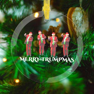Merry Trumpmas Patriotic Glass Ornaments, Holiday Decor, Republican Tree Ornament, Gift for Trump Supporters, MAGA Christmas Decorations