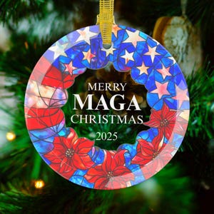 Merry MAGA Christmas 2025 Patriotic Glass Ornaments, Holiday Decor Tree Ornament, Gift for Trump Supporters Republican Christmas Decorations