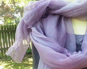 Silver Grey Mauve Silk Chiffon Scarf Wrap