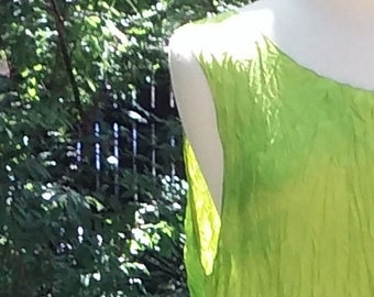 Chartreuse Crinkled Habotai Silk Midi Tank Dress