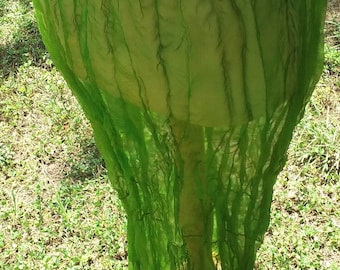 Chartreuse Crinkled Sik Organza Sheer Flounce Skirt