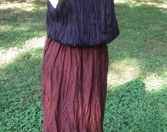 Chestnut Brown Crinkled Silk Flounce Maxi Skirt