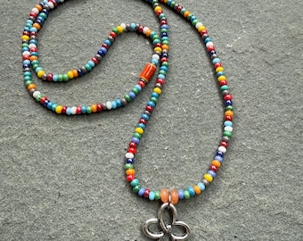 Czech Seed Bead Necklace: Long Aurora Borealis Flower Charm Bracelet