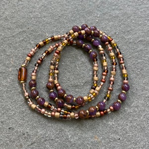 Necklace/Czech Glass Topaz Aurora Borealis with Purple Imperial Jasper and Gold Beads